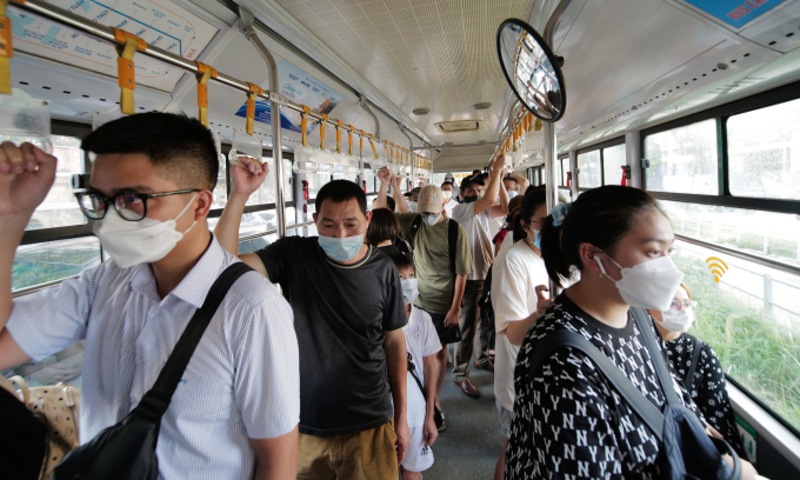 The bus is cramped and crowded