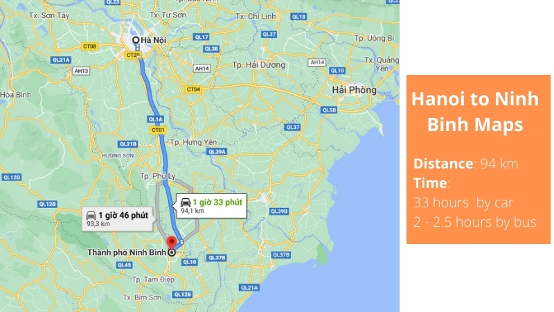 what is the distance from hanoi to ninh binh